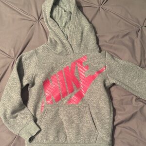 Nike Kids Gray Hoodie with Bright Pink Logo